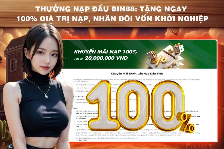 Thưởng Nạp Đầu Bin88 - Tặng Ngay 100% Giá Trị Nạp, Nhân Đôi Vốn Khởi Nghiệp